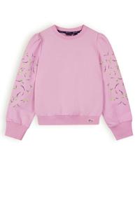 NoNo Meisjes sweater met print op mouw - Kulet - Cotton candy