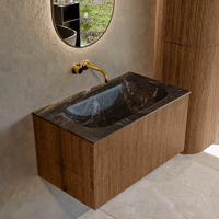 Badmeubel Mondiaz Kurve-Dlux | 80 cm | Meubelkleur Walnut | Wastafelkleur Lava | Solid surface | Midden spoelbak | Zonder kraangat(en) Badmeubel Mondiaz Kurve-Dlux | 80 cm | Meubelkleur Walnut | Wastafelkleur Lava | Solid surface | Midden spoelbak | Zonder kraangat(en)