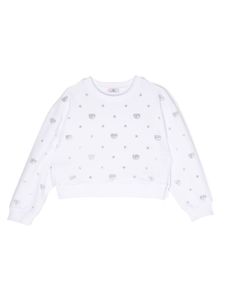 Chiara Ferragni Kids sweat en coton à ornements strassés - Blanc