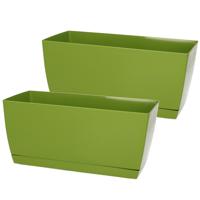 Plantenpot/bloempot met opvangschaal - 2x - kunststof - lime groen - 24 x 12 x 11 cm - binnen/buiten