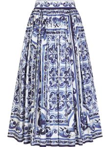 Dolce & Gabbana jupe longue plissée à imprimé Majolica - Bleu