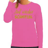 Apres ski sweater dames - Auf wieder Schnitzel - roze - glitter goud - wintersport - skieen - thumbnail