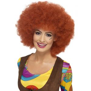 Carnaval verkleed Mega afro pruik - rood/bruin- krullen - dames - Seventies