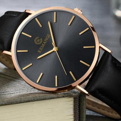 KEMANQI eenvoudige ultradunne waterdichte stalen mesh riem quartz horloge voor mannen (Ultra-Thin Rose Gold shell zwarte wijzerplaat zwarte band)