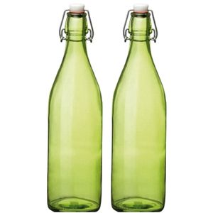 Set van 2x stuks groene giara flessen met beugeldop 30 cm van 1 liter