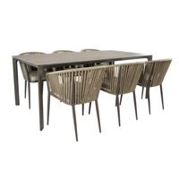AXI Resi Tuinset met 6 stoelen in Taupe & hout-look PSPC Dining set voor tuin in Aluminium & textileen - thumbnail