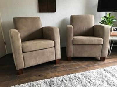 Set van 2 leren fauteuils met houten poten - bruin leer - Echt leer, Landelijk, ontdek de vele Leersoorten en Kleuren bij ShopX