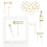PartyDeco foto prop set Best Wedding - goud/wit - 13-delig - met frame - photobooth - Bruiloft - Fotoprops - thumbnail