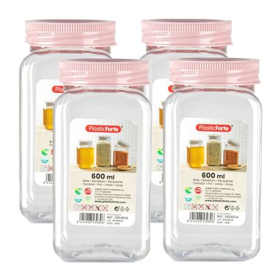 Voorraadpot/bewaarpot - 4x - 600 ml - kunststof - oud roze - B7 x H15 cm