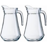 2x Schenkkan van glas 1 liter van 20 cm