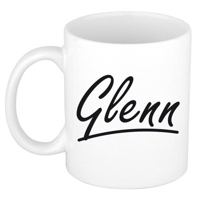 Glenn Naam koffiemok - beker - met sierlijke letters - wit - 300 ml - Cadeau - Heren