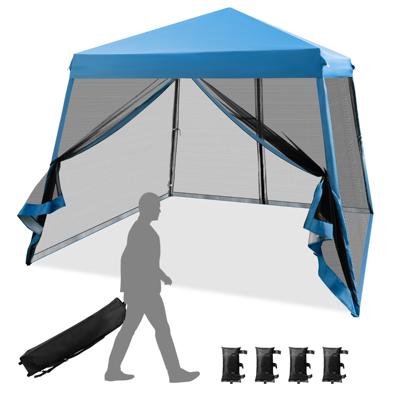 3 x 3 m Pop-Up Paviljoen met Muggennet en Zandzakken Vouwpaviljoen Opvouwbaar Tuintent (Blauw)