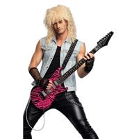 Rockster set - opblaasgitaar - pruik heren - handschoenen - carnaval