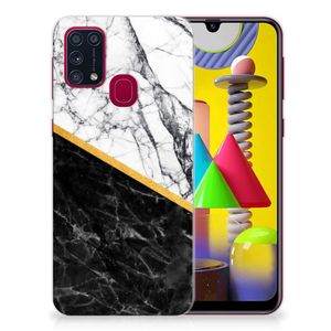 Samsung Galaxy M31 TPU Siliconen Hoesje Marmer Wit Zwart - Origineel Cadeau Man