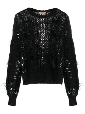 TWINSET pull en maille torsadée à détail de plumes - Noir