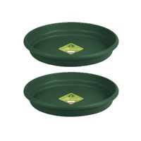 Set van 2x stuks bloempot/plantenpot onderschaal donkergroen kunststof diameter 38 cm