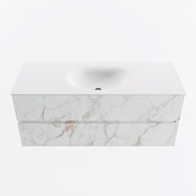 MONDIAZ VICA 120cm badmeubel onderkast Carrara 2 lades. Wastafel MOON midden 1 kraangat, kleur Talc.