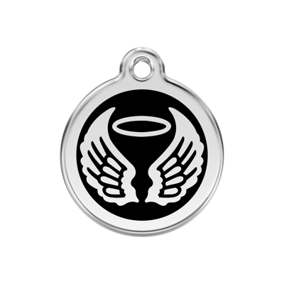 Angel Wings Black roestvrijstalen hondenpenning medium/gemiddeld dia. 3 cm - Reddingo