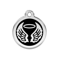 Angel Wings Black roestvrijstalen hondenpenning medium/gemiddeld dia. 3 cm - Reddingo
