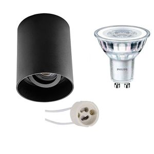 Opbouwspot Set - Pragmi Luxina Pro - GU10 Fitting - Opbouw Rond - Mat Zwart - Verdiept - Kantelbaar - Ø90mm - Philips - CorePro 830 36D - 3W - Warm Wit 3000K - Dimbaar