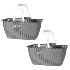 Wasmand met hengsels - 2x stuks - grijs/wit - 26 liter - L43 x B30 x H21 cm