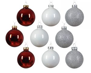 Kerstbal glas d7 cm wit/rd ass 21st kerst - Decoris