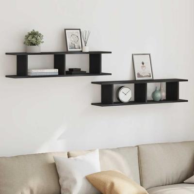 Wandplanken 2 st 90x18x20 cm spaanplaat zwart eikenkleurig