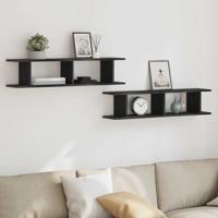 Wandplanken 2 st 90x18x20 cm spaanplaat zwart eikenkleurig