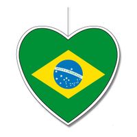 Kartonnen hart met de vlag van Brazilië 28 cm Kartonnen hart met de vlag van Brazilië 28 cm