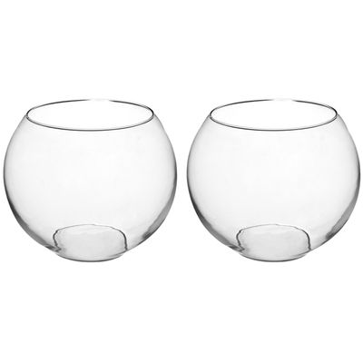 Bloemenvaas - 2x - Ronde Bol model - transparant - glas - H20 x D25 cm