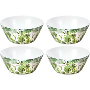 4x Melamine serveerschalen tropische print/wit 25 cm