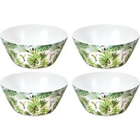 4x Melamine serveerschalen tropische print/wit 25 cm - thumbnail