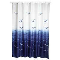 MSV Douchegordijn met ringen - wit/blauw - vogels print - Polyester - 180 x 200 cm - wasbaar   - - thumbnail