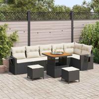 Tuinbankenset met kussen 11 pcs Zwart en Crème poly rattan