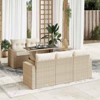 6-delige Loungeset met kussens poly rattan beige