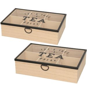 2x stuks houten theedoos bruin Tea break 6-vaks 25 cm