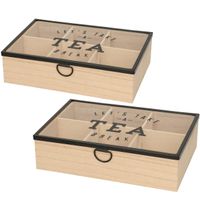 2x stuks houten theedoos bruin Tea break 6-vaks 25 cm - thumbnail