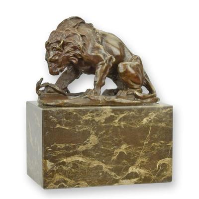 A BRONZE SCULPTURE OF A LION AND SERPENT