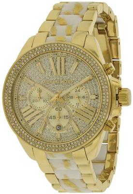 Michael Kors dames MK6157 &apos;Wren&apos; chronograaf kristal goudkleurig roestvrij stalen horloge