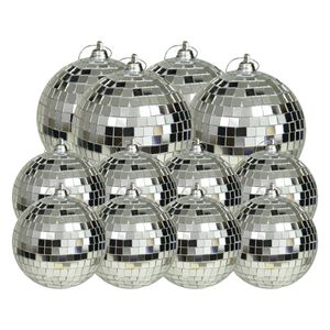 Grote discobal kerstballen - 12x st - zilver - 6 en 8 cm - kunststof