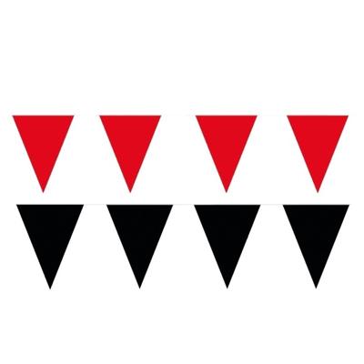 Feest versiering punt vlaggetjes pakket - 80 meter - rood en zwart - slingers / vlaggenlijnen