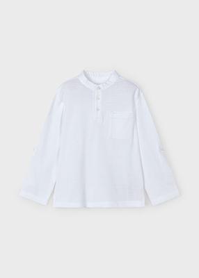 Mayoral Zomer polo shirt L/S mao kraag jongens - wit