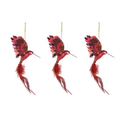 Kersthanger kolibrie vogel - 3x stuks - rood - 18 cm - kunststof - kerstornamenten