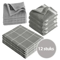 Byrklund Keukenset Clean & Dry Grijs - 12 delig - Theedoeken, Keukendoeken & Vaatdoeken - thumbnail