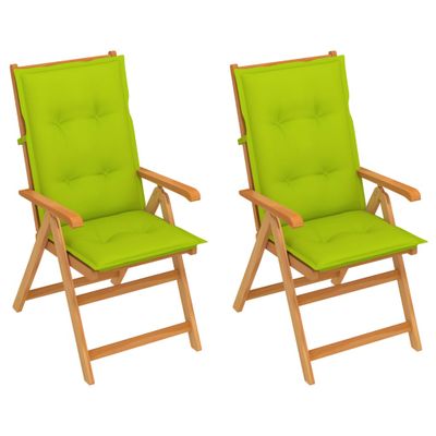 vidaXL Tuinstoelen 2 st met heldergroene kussens massief teakhout