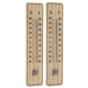 Set van 2x stuks binnen/buiten thermometers hout 22,5 x 5 cm