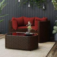 4-delige Loungeset met kussens poly rattan bruin - thumbnail