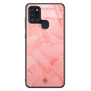 Samsung Galaxy A21s glazen hardcase - Marmer roze