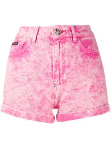 Philipp Plein short en jean à effet délavé - Rose