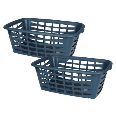 Kunststof wasmand - 2x - blauw - 40 liter - 66 x 45 x 24 cm - manden voor wasgoed